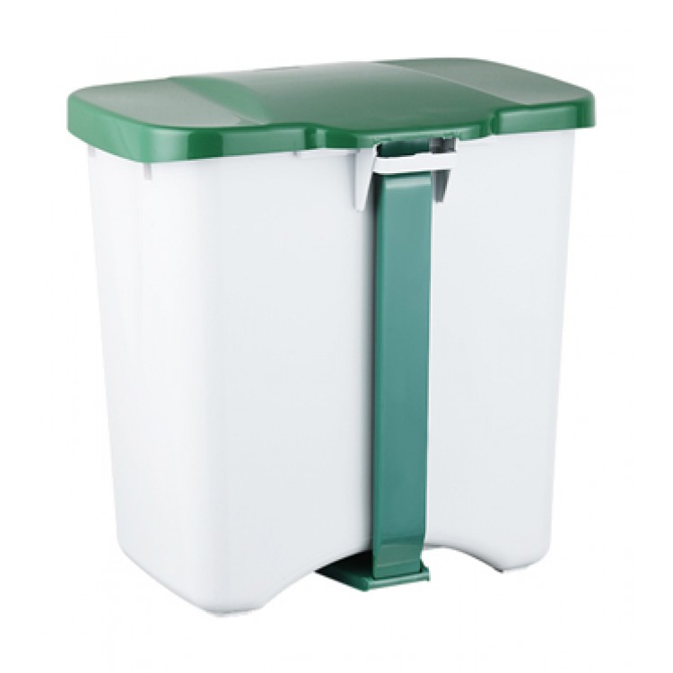 241650 DENOX Контейнер для раздельного сбора мусора с внутренним разделением на 1, 2 или 3 секции с педалью и крышкой 50 л. Белый, синяя крышка  - Вид №3