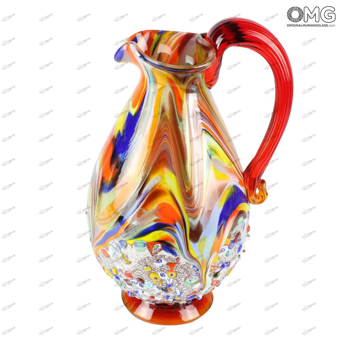 595 ORIGINALMURANOGLASS Кувшин для воды и вина Murrine Giallo rosso - муранское стекло OMG 17 см 