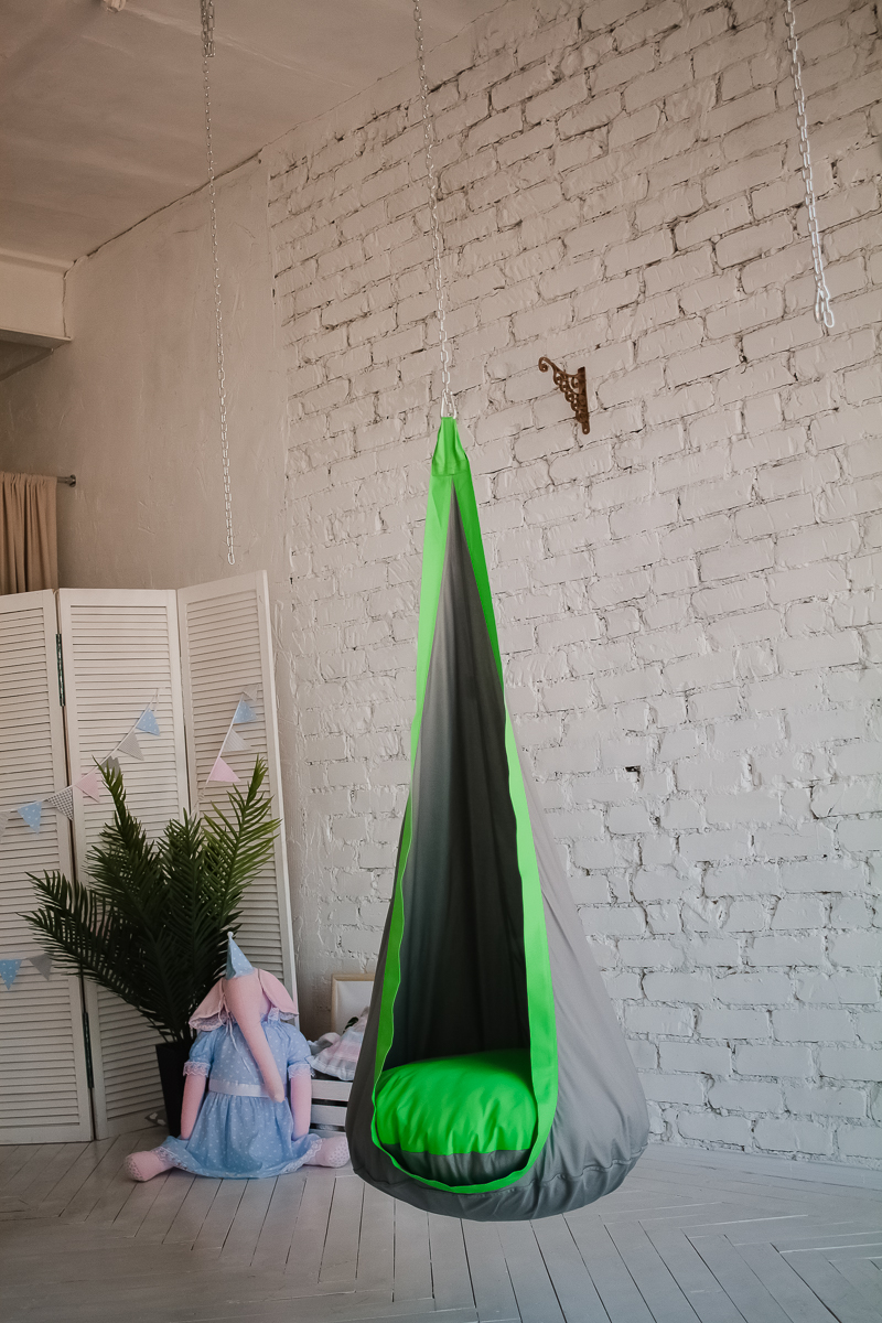 Подвесное кресло-кокон серо-салатовое ПОКАЧАЙКА  326713 Серый Santreyd  - Вид №1