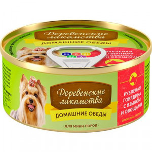 ПР0037802 Корм для собак Домашние обеды Рубленая говядина, язык, овощи конс.100г ДЕРЕВЕНСКИЕ ЛАКОМСТВА