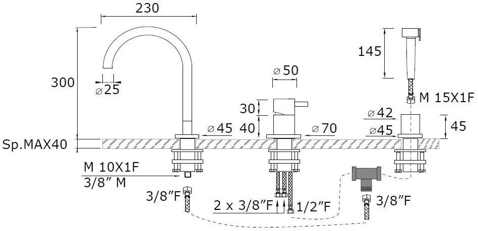 MINA Смеситель для кухни из нержавеющей стали с ручным душем  90695s  - Вид №3