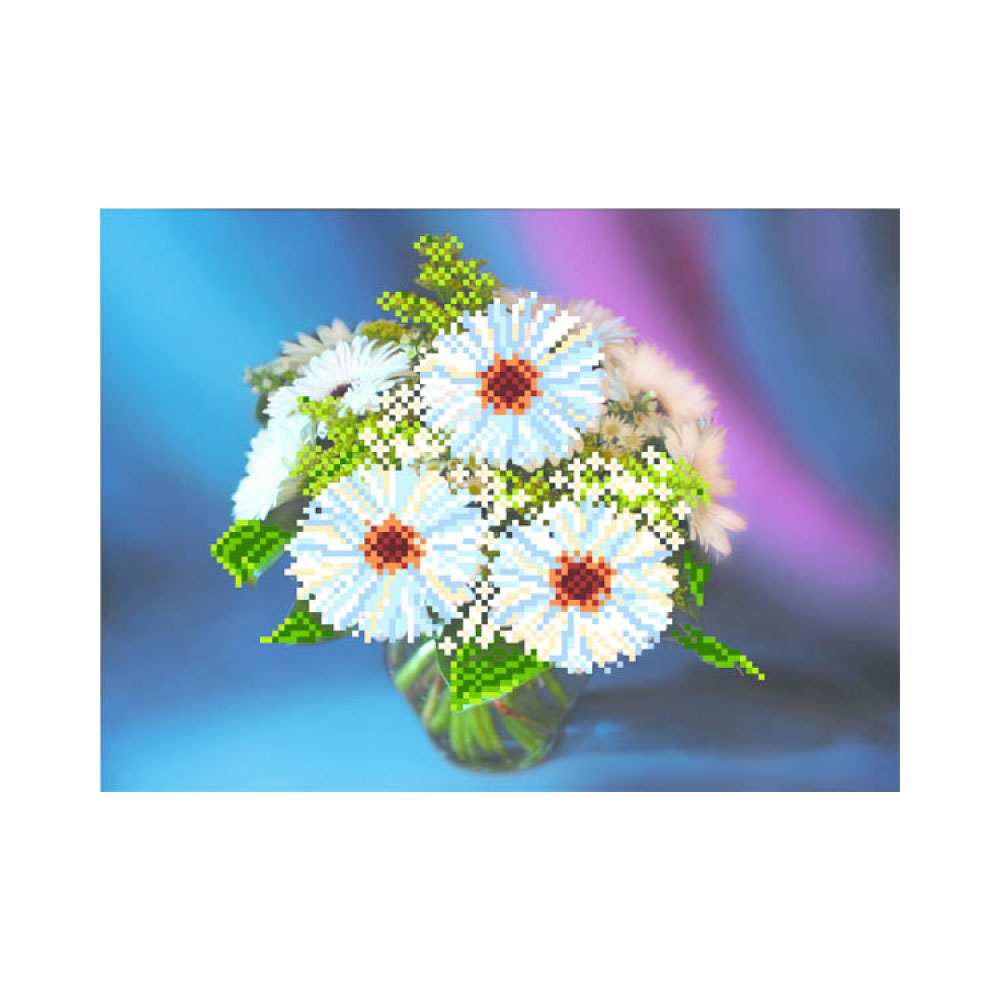 4093 Канва/ткань с рисунком Рисунок на шелке 28 см х 34 см "Цветы на темном фоне" Матренин посад 