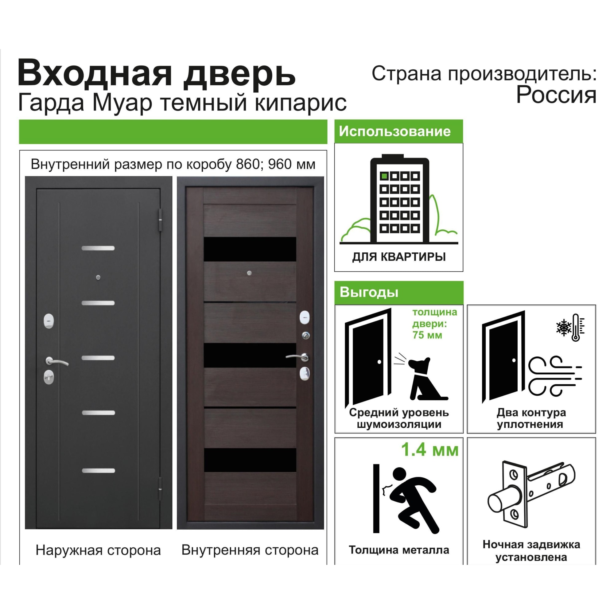 82000875 Дверь входная металлическая Гарда Муар, 960 мм, левая, цвет тёмный кипарис Santreyd  - Вид №10
