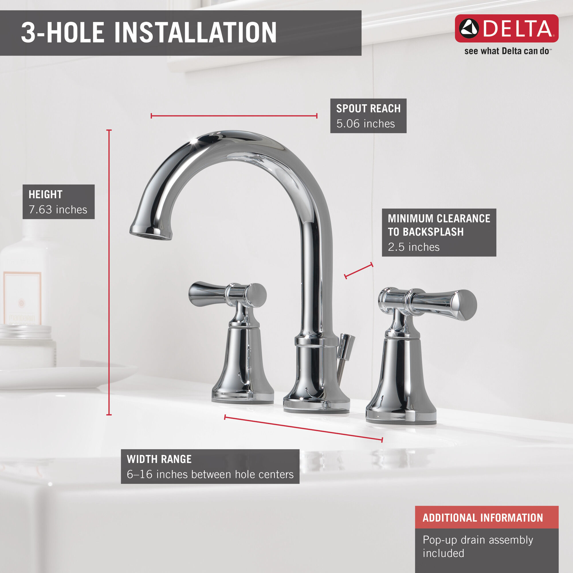 35747LF Смеситель для ванной комнаты с двумя ручками Delta Faucet Chamberlain Хром  - Вид №1