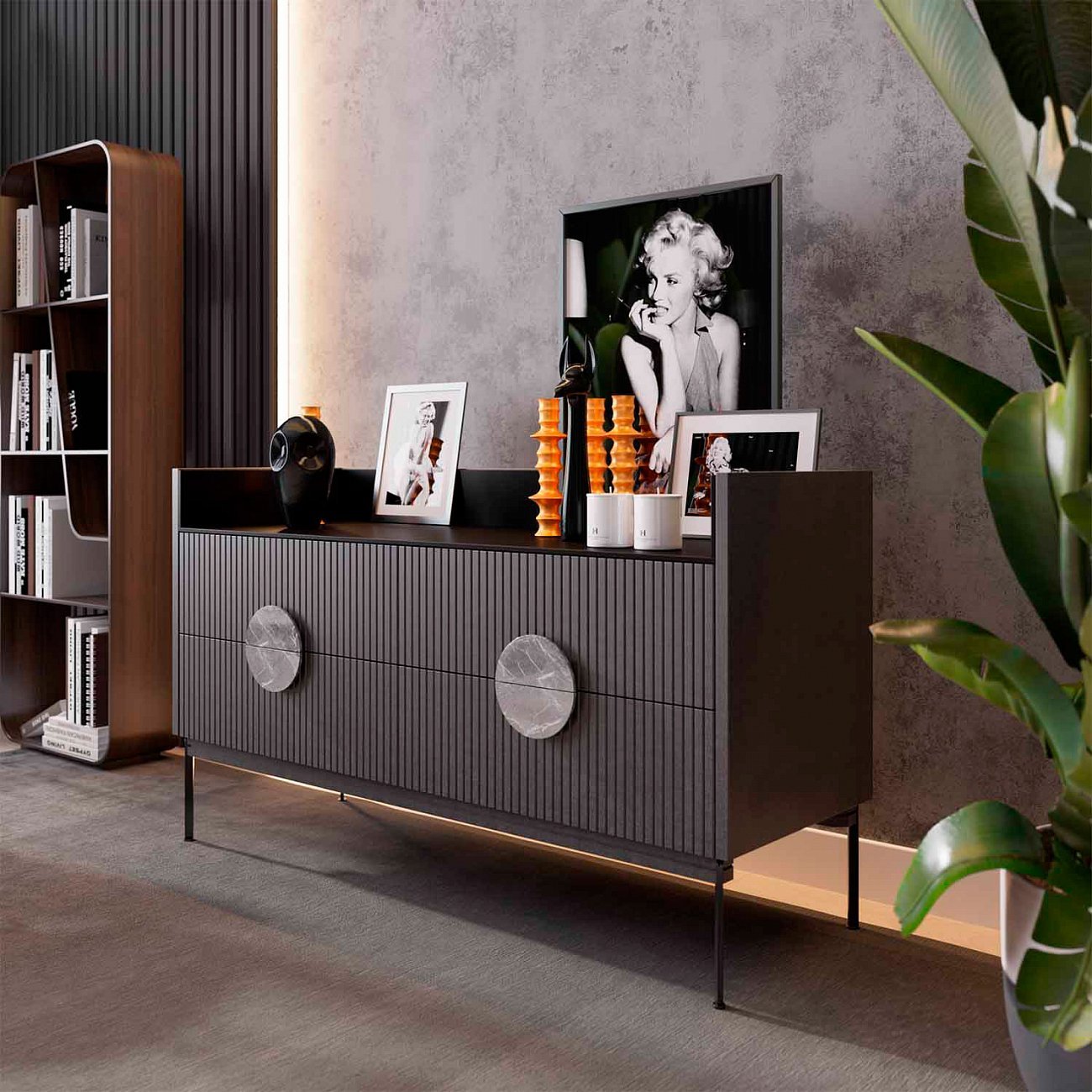 Комод низкий с металлическими ножками серый Alto Black BRAGIN DESIGN ДИЗАЙНЕРСКИЕ, LIVING 00-3862446 Серый;черный  - Вид №1