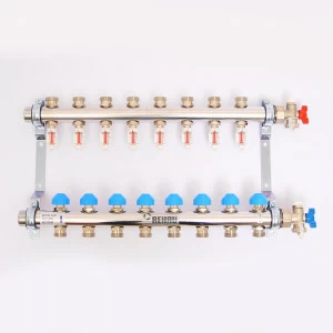 Коллекторная группа из нержавеющей стали с термостатическими вентилями и расходомерами REHAU 1"x3/4" 8 выходов