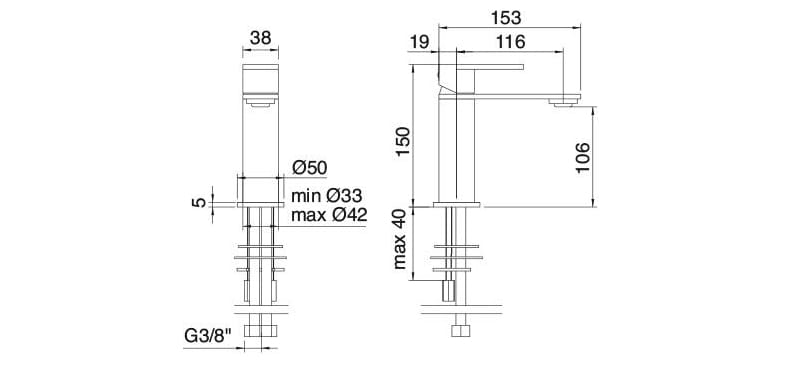 Однорычажный смеситель для раковины из нержавеющей стали Rubinetterie Treemme 3.6 ARCH-00075136 - Вид №2