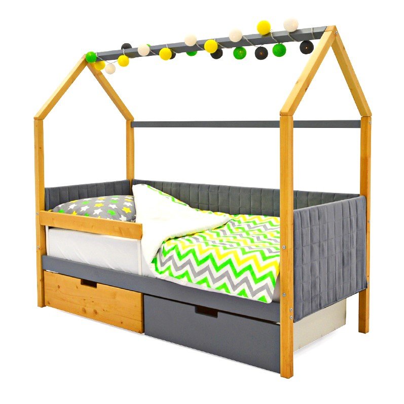 Детская кровать-домик мягкая дерево-графит Svogen БЕЛЬМАРКО  00-3873182 Бежевый;серый Santreyd  - Вид №5