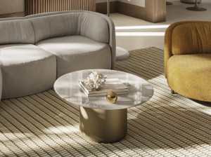 Круглый стальной журнальный столик с порошковым покрытием со стеклянной столешницей