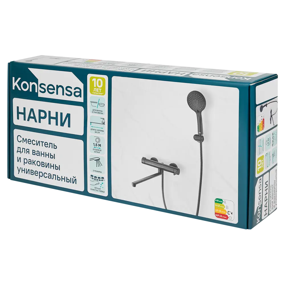 Смеситель для ванны KONSENSA Нарни YA3643PC однорычажный универсальный с лейкой и шлангом цвет черный матовый 89397913 STLM-2063590 - Вид №7