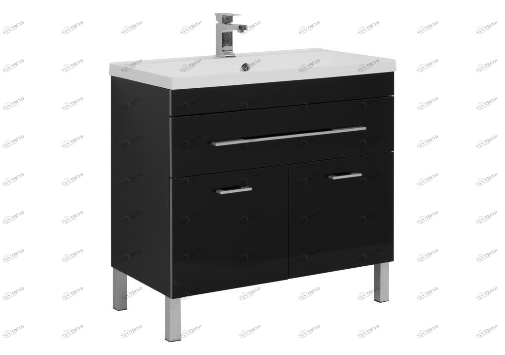 Тумба с раковиной Aquanet Верона NEW 90 черный (напольная 1 ящик 2 дверцы) 0018270900204119