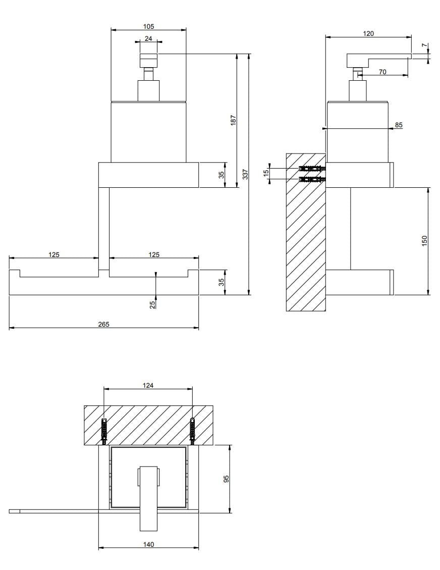 Латунный дозатор мыла / держатель для полотенец Gessi прямоугольник ARCH-00098167 - Вид №2