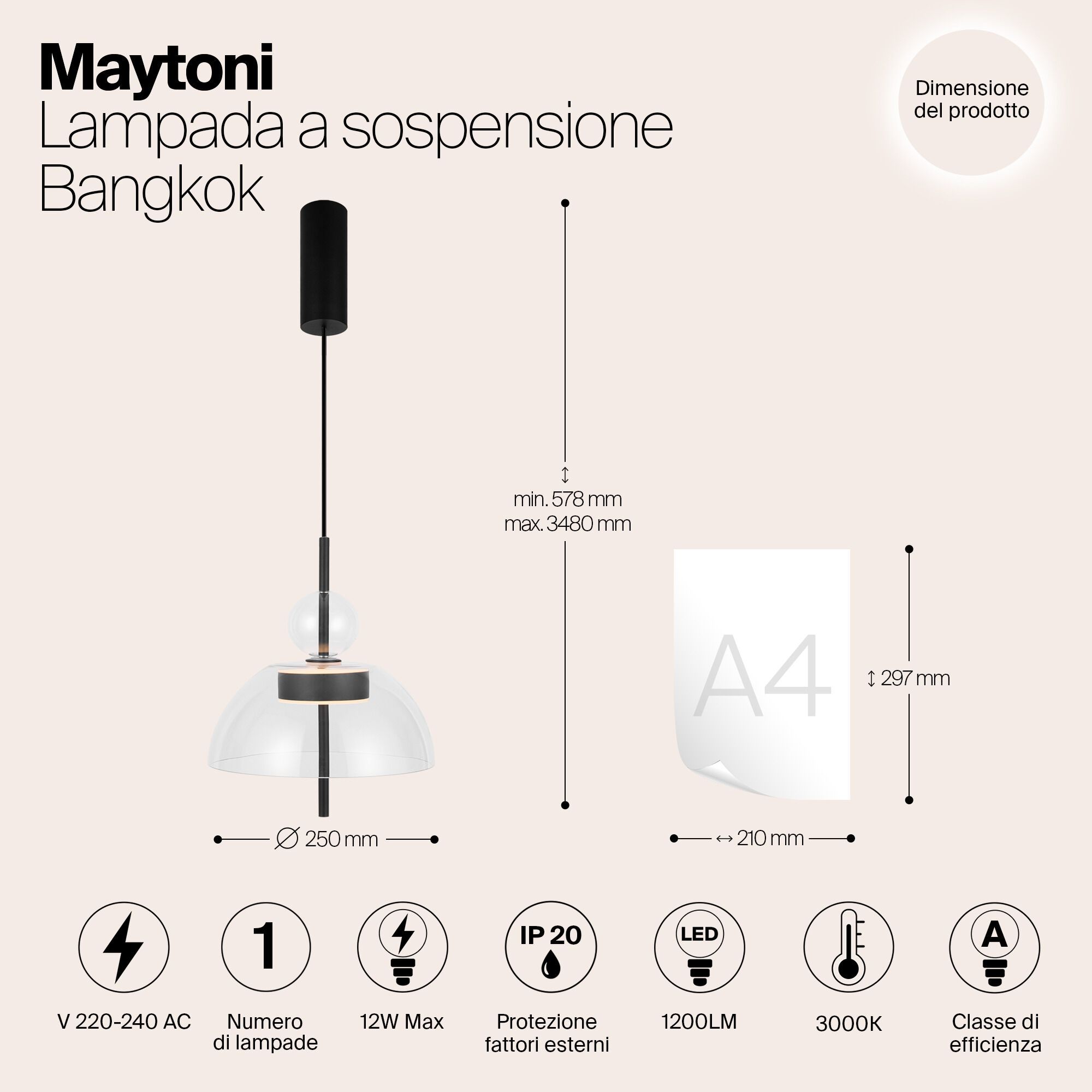 Стеклянный светодиодный подвесной светильник Maytoni BANGKOK ARCH-00060025 - Вид №4