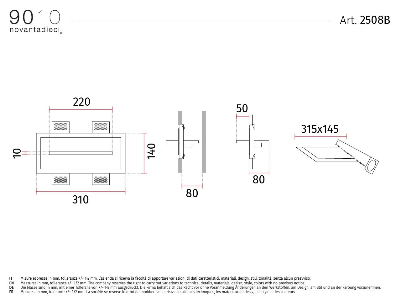 Встраиваемый светодиодный настенный светильник из Alumite® и Cristaly® 9010 novantadieci 2508B ARCH-00079312 - Вид №4