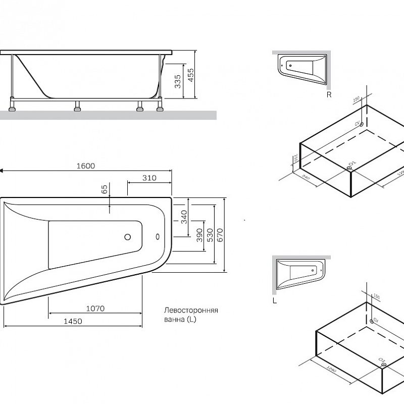 W72A-160R100W-P2 фронтальная панель для ванны правосторонняя AM.PM Spirit - Вид №1