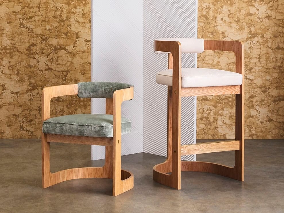 Деревянный мягкий барный стул с подставкой для ног Kelly Wearstler ZUMA ARCH-00113033 - Вид №5