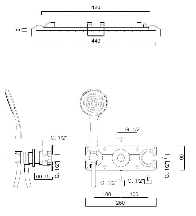 Встраиваемый набор для душа с ручным душем Rubinetteria Giulini MyRing ARCH-00006953 - Вид №2