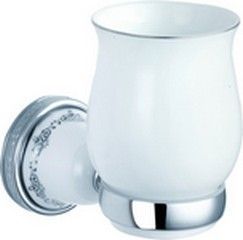 H9750/16CR Sanibano Kleo, настенный керамический стакан, цвет хром - белая керамика 