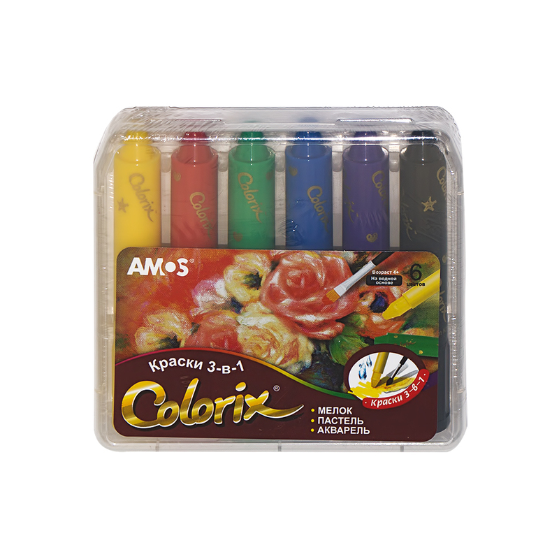 22942/23928 Мелки восковые "Три в одном" 6 цв. 6 цветов AMOS 