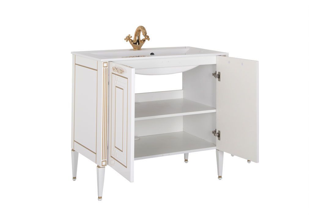 Тумба с раковиной Aquanet Паола 90 белый/золото (литьевой мрамор) 0018611600164748 - Вид №1