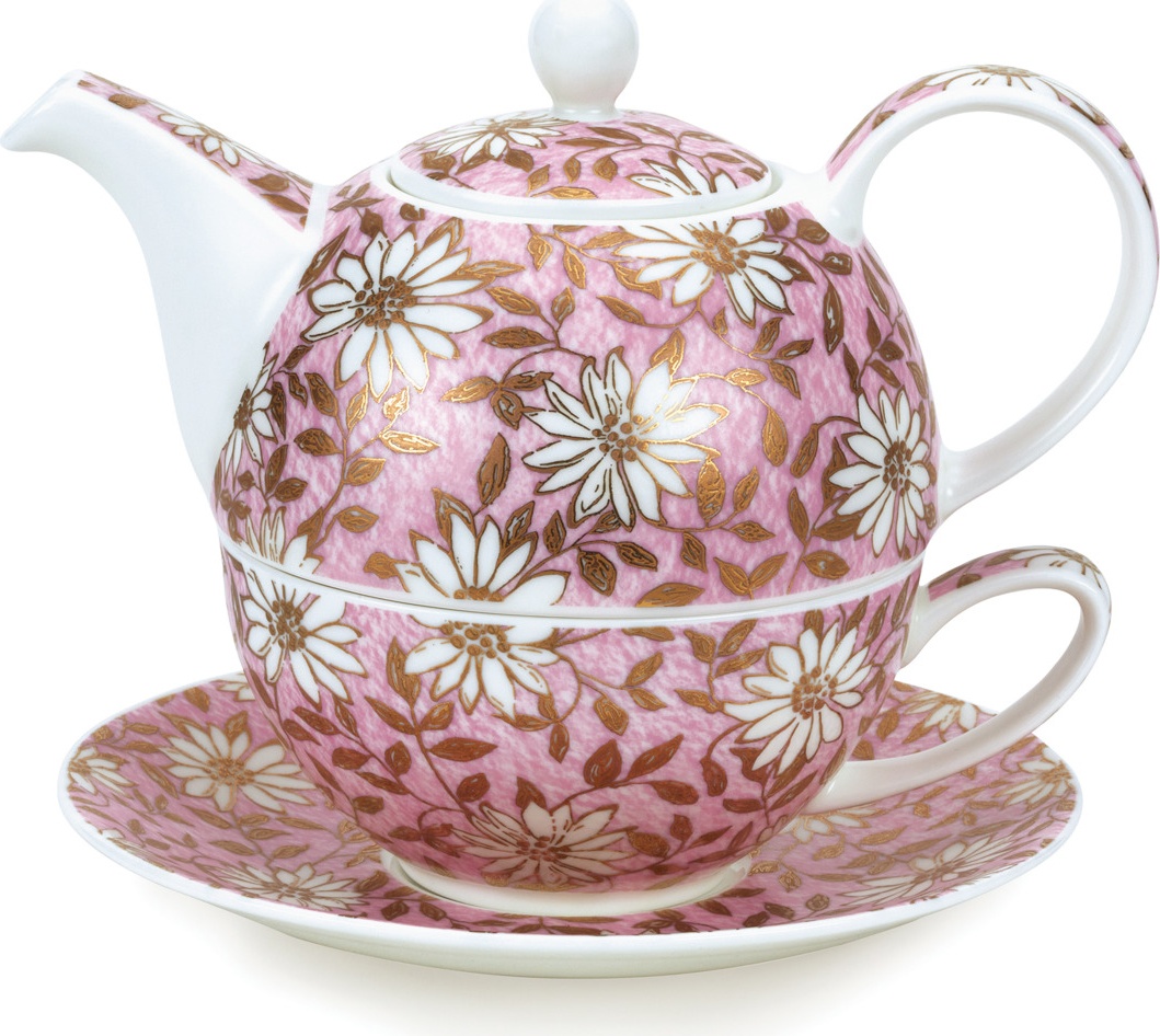 10650742 Dunoon Набор чайный Dunoon "Ромашки.Эгоист" 500мл (розовый) Фарфор костяной 