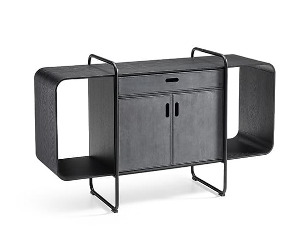 Деревянный шкаф с дверцами с обивкой из кожи Midj Apelle ARCH-00137026