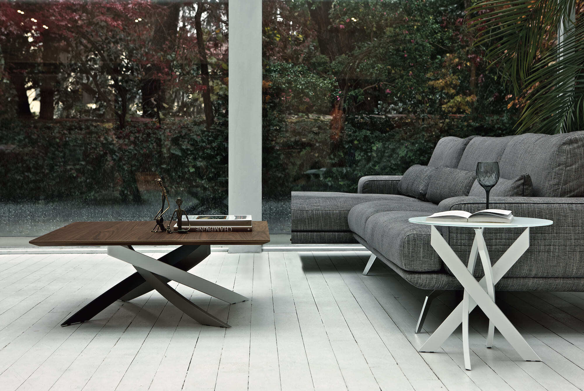 Журнальный столик из стали и хрусталя Bontempi Casa художественный ARCH-00011859 - Вид №5