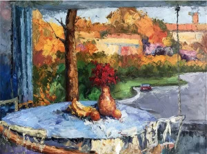 Картина на холсте 90х120 см "Вид из окна" EVENHOME КАРТИНЫ МАСЛОМ 129955 Голубой;зеленый;коричневый;разноцветный