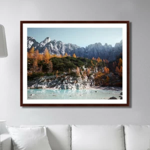 Фотокартина в деревянной раме 130х102 см Lake Sorapis, Italy КАРТИНЫ В КВАРТИРУ  264738 Белый;коричневый;разноцветный