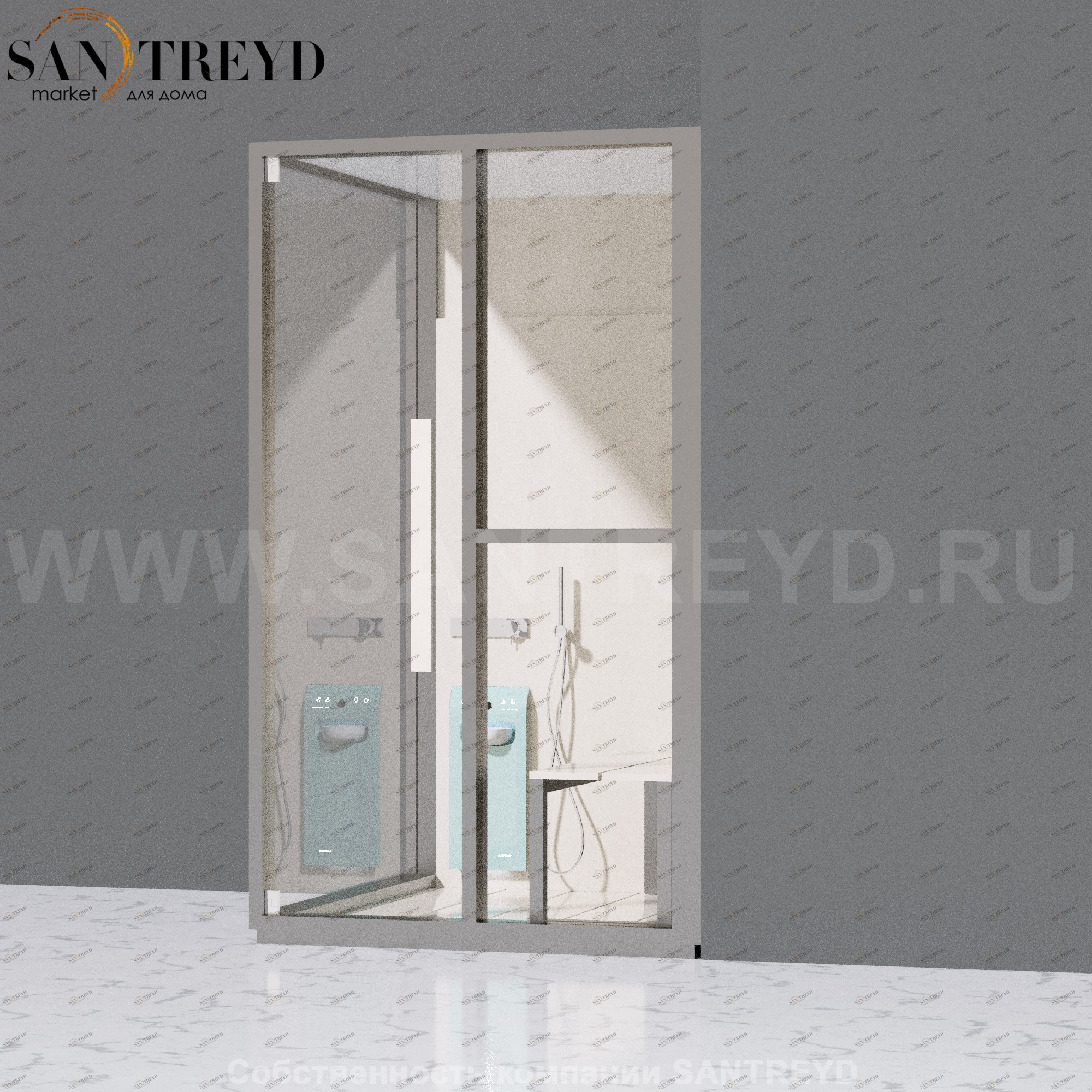 Effegibi H SMALL LO82010005 Комбинированная баня: хаммам и душ. Установка: в правый угол. Правая дверь. Мощность: 3 кВт макс. Размеры: длина 131 см, ширина 92 см. Отделка: матовый лакированный серый аллюминий и бежевый ламинат из керамогранита.