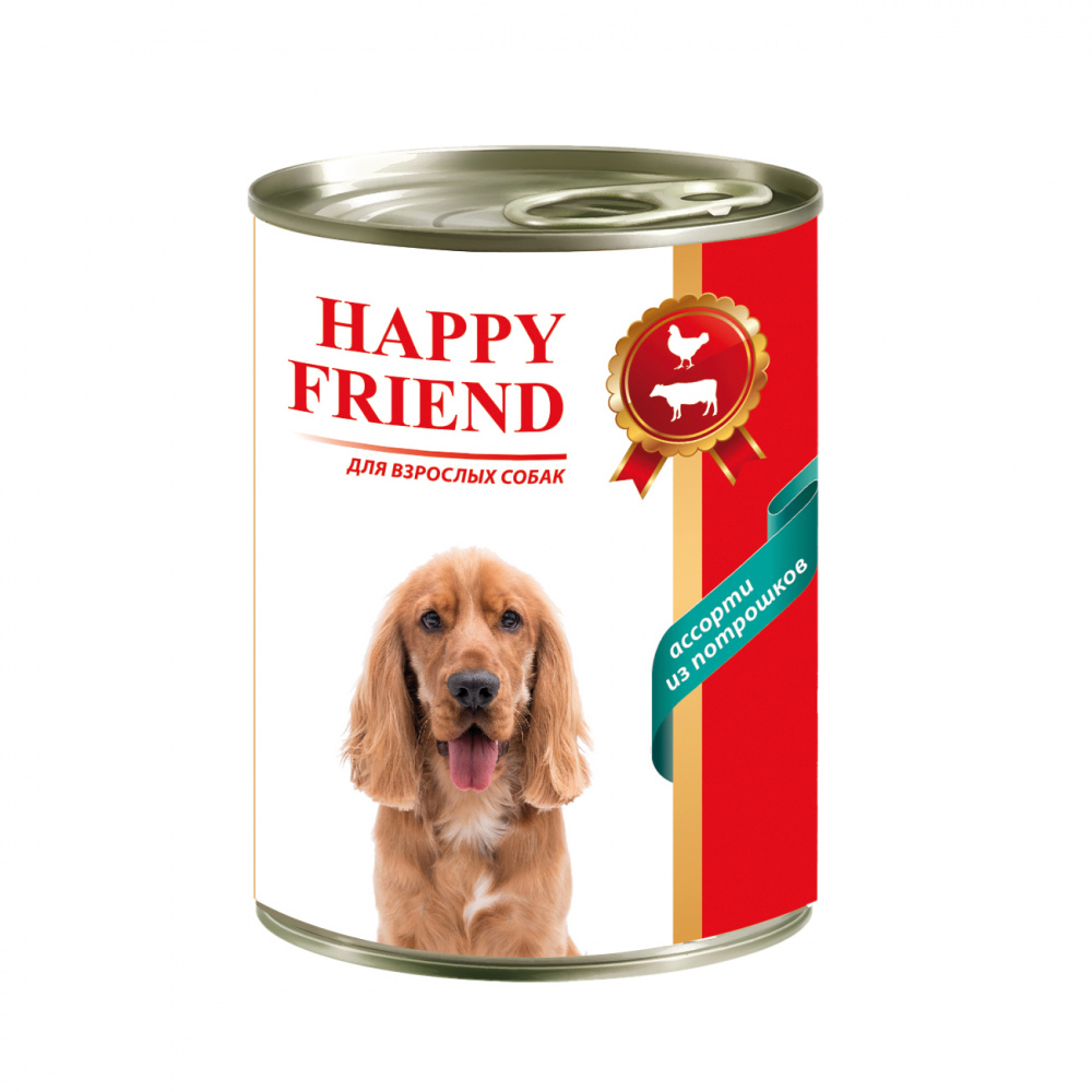 ПР0056087 Корм для собак ассорти из потрошков банка 410г HAPPY FRIEND 
