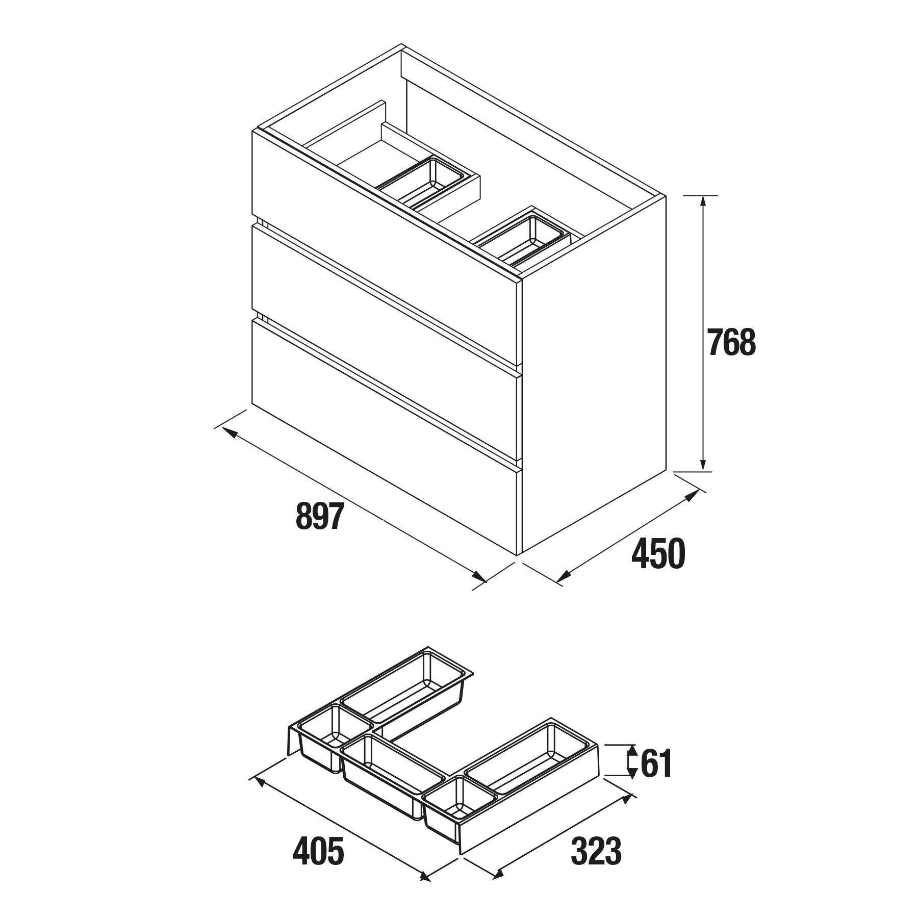26568 SALGAR Мебель для умывальника FUSSION LINE 900 3 ящика GLOSS GREY 897 x 868 x 450 мм Глянцевый серый - Вид №2