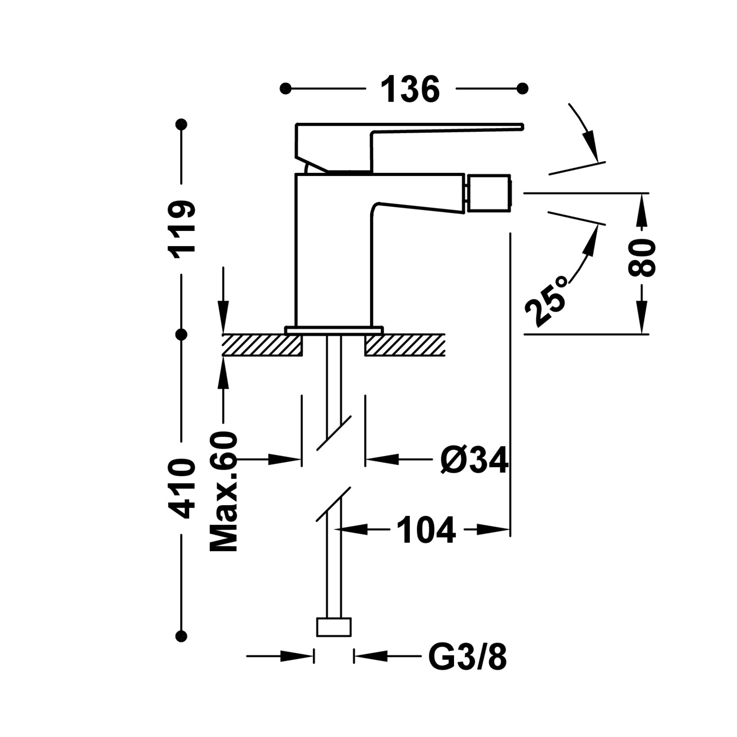 ТОНКИЙ смеситель для биде с одной ручкой-20212001OM TRES  - Вид №1