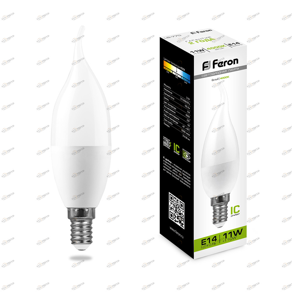 Лампа светодиодная Feron "Свеча на ветру" E14 11W 4000K LB-770 25940 FERON  00-3956678 Матовый 