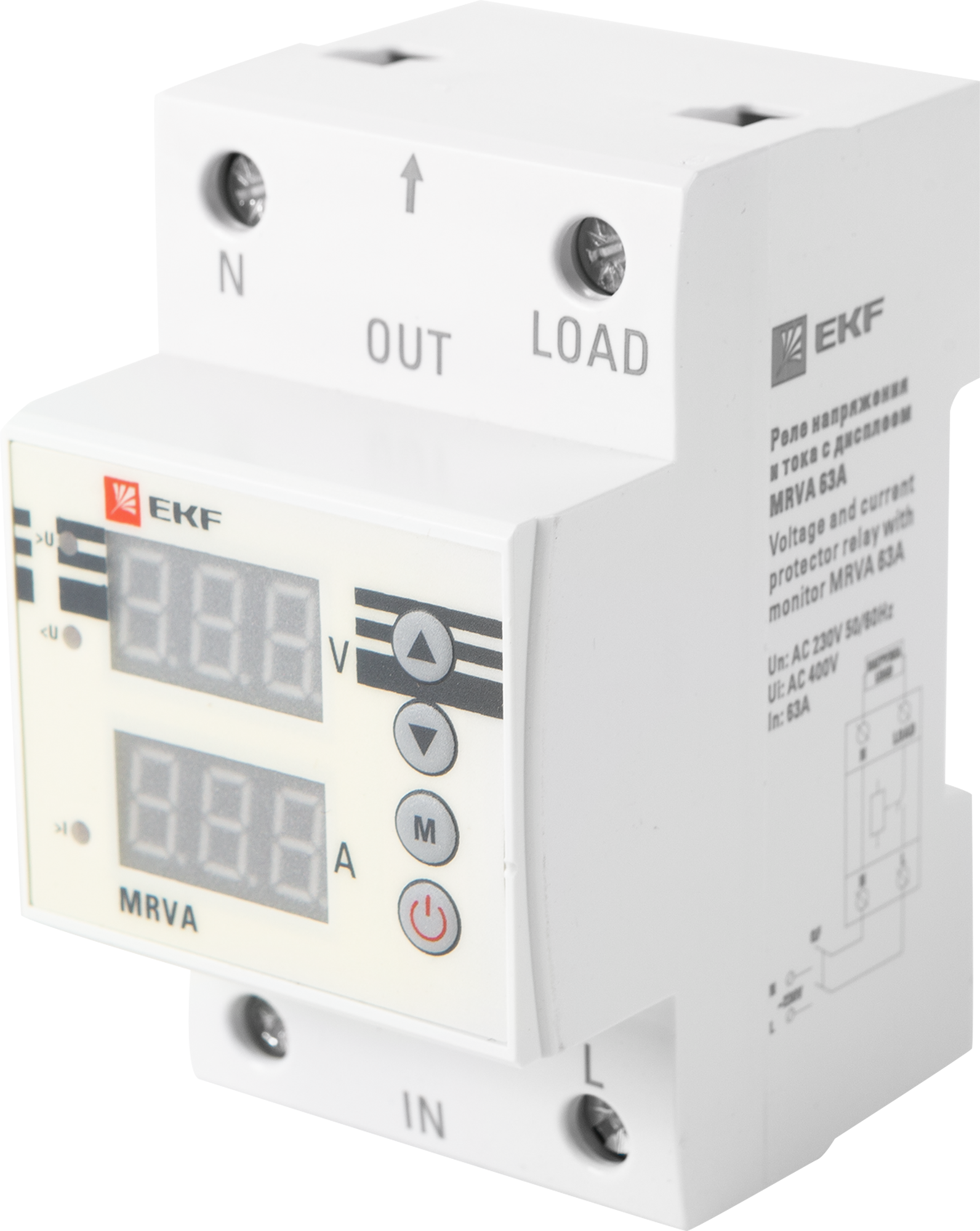 Реле контроля напряжения EKF MRVA 63А с дисплеем для защиты оборудования 82849634