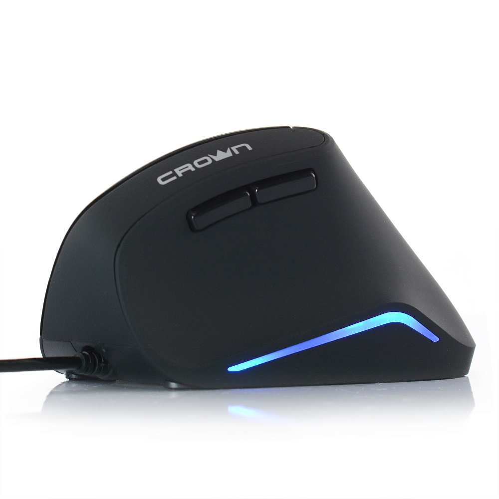 CMM-960 Health Мышь проводная usb (black, вертикальная (профилактика туннельного синдрома) , soft-touch; 6 кнопок;1000/1600 dpi; led индикатор; длина провода: 1.8м; usb ,plug & play) Crown Santreyd  - Вид №4