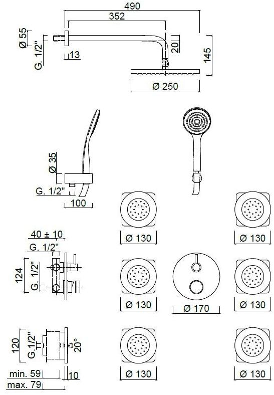 Rubinetteria Giulini Душевой набор, однорычажный, с переключателем и лейкой Myring Fmr0013-3kbs - Вид №2