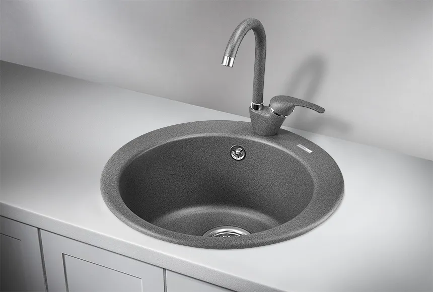 4801, ГРАФИТ (ЧЁРНО-СЕРЫЙ), кухонная мойка, кварц GRANULA 4801-ST57