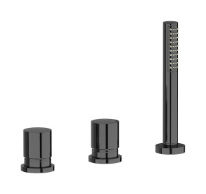 Смеситель на бортик ванной на 3 отверстия с изливом, дивертером и душевым гарнитуром. WE ARE IB rr397cf Black Chrome Brera