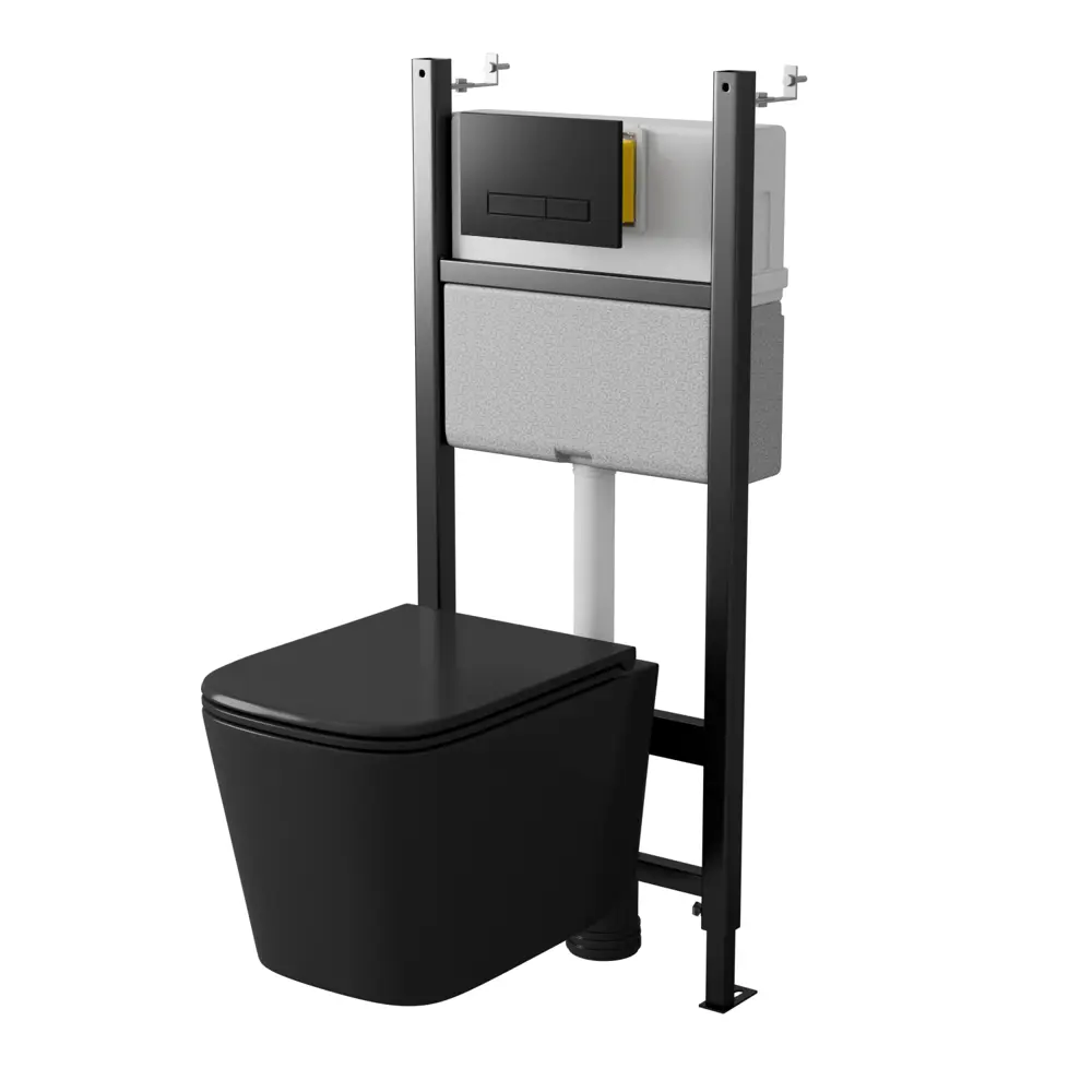 Комплект инсталляция с унитазом Moneron Black Tornado 4в1, безободковый с микролифтом, клавиша цвет черный Santreyd STLM-2109673
