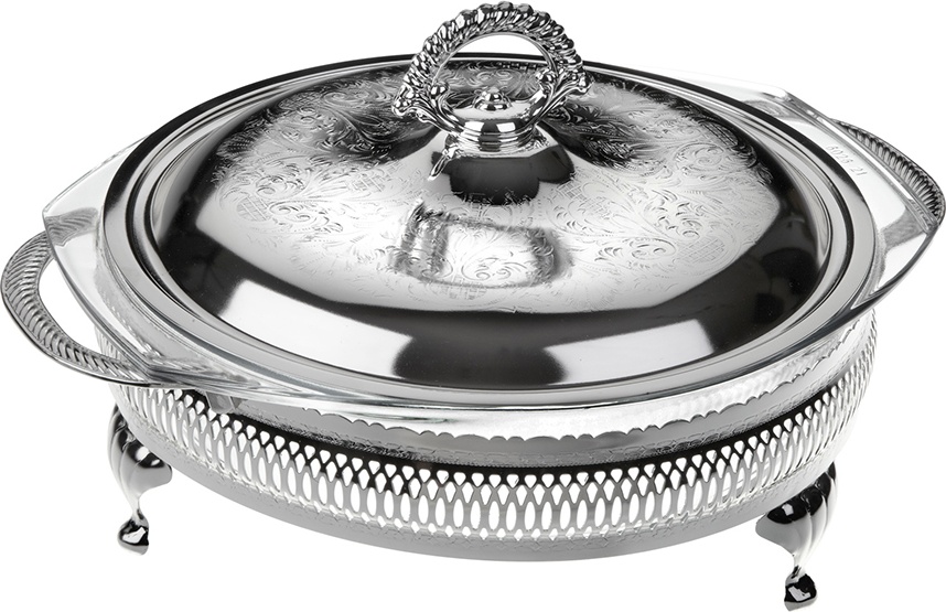 10611727 Queen Anne Мармит круглый с крышкой Queen Anne 29x24x15см, сталь, посеребрение Сталь нержавеющая с посеребрением, стекло 