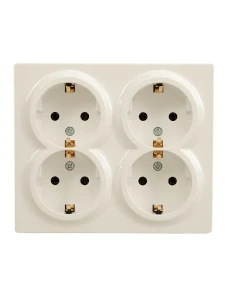 LETO Розетка четверная с/з закрытый корпус ПБТ крем