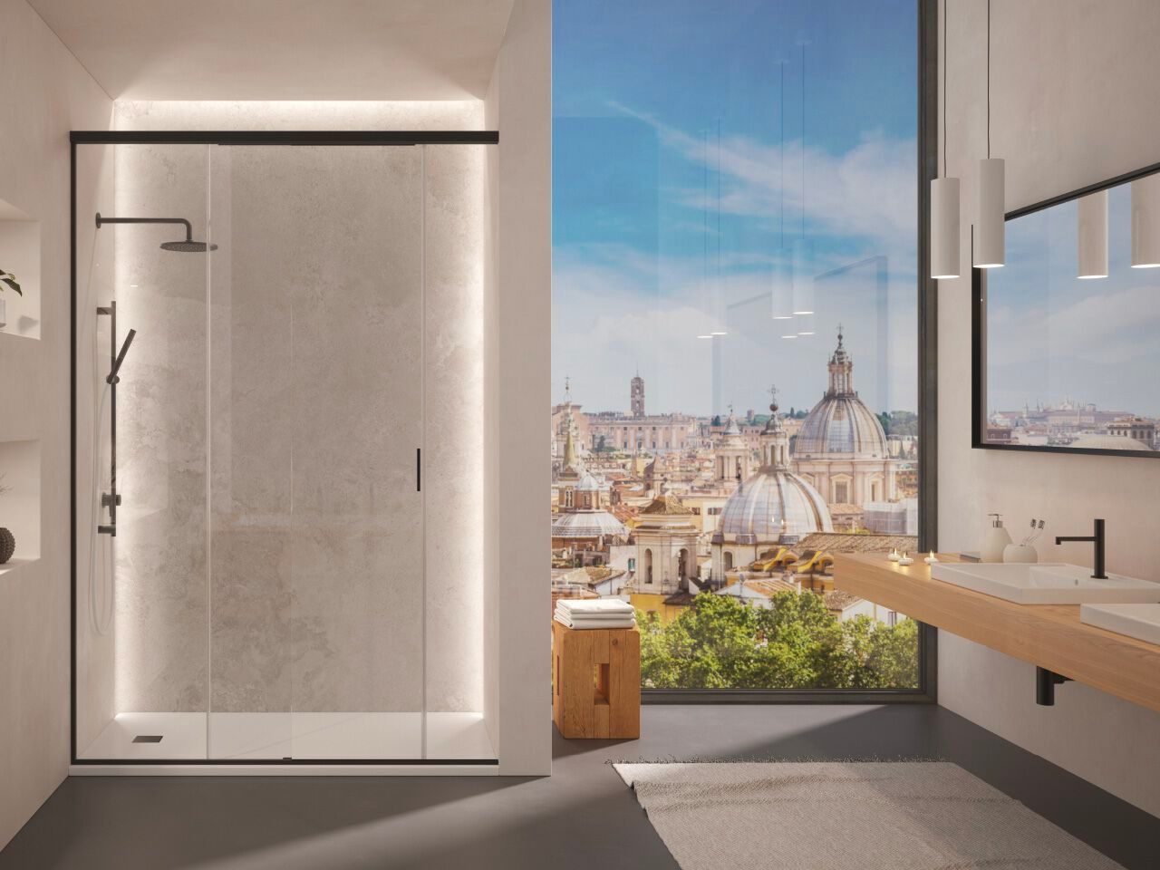 Стеклянная прямоугольная угловая душевая кабина с раздвижной дверью Saint-Gobain - Logli Капля35 ARCH-00021190