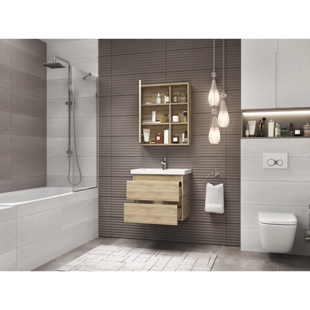 VIGO Подвесная тумба Matteo для ванной с двумя ящиками, дуб сонома 70 см 89050546 STLM-0986529 - Вид №8