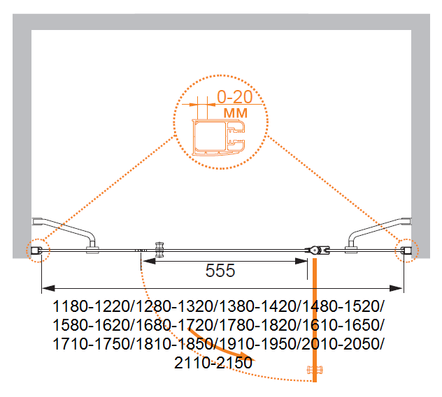 Душевая дверь в нишу CEZARES ELENA-W-B-13-40+60/40-P-Cr-L - Вид №5