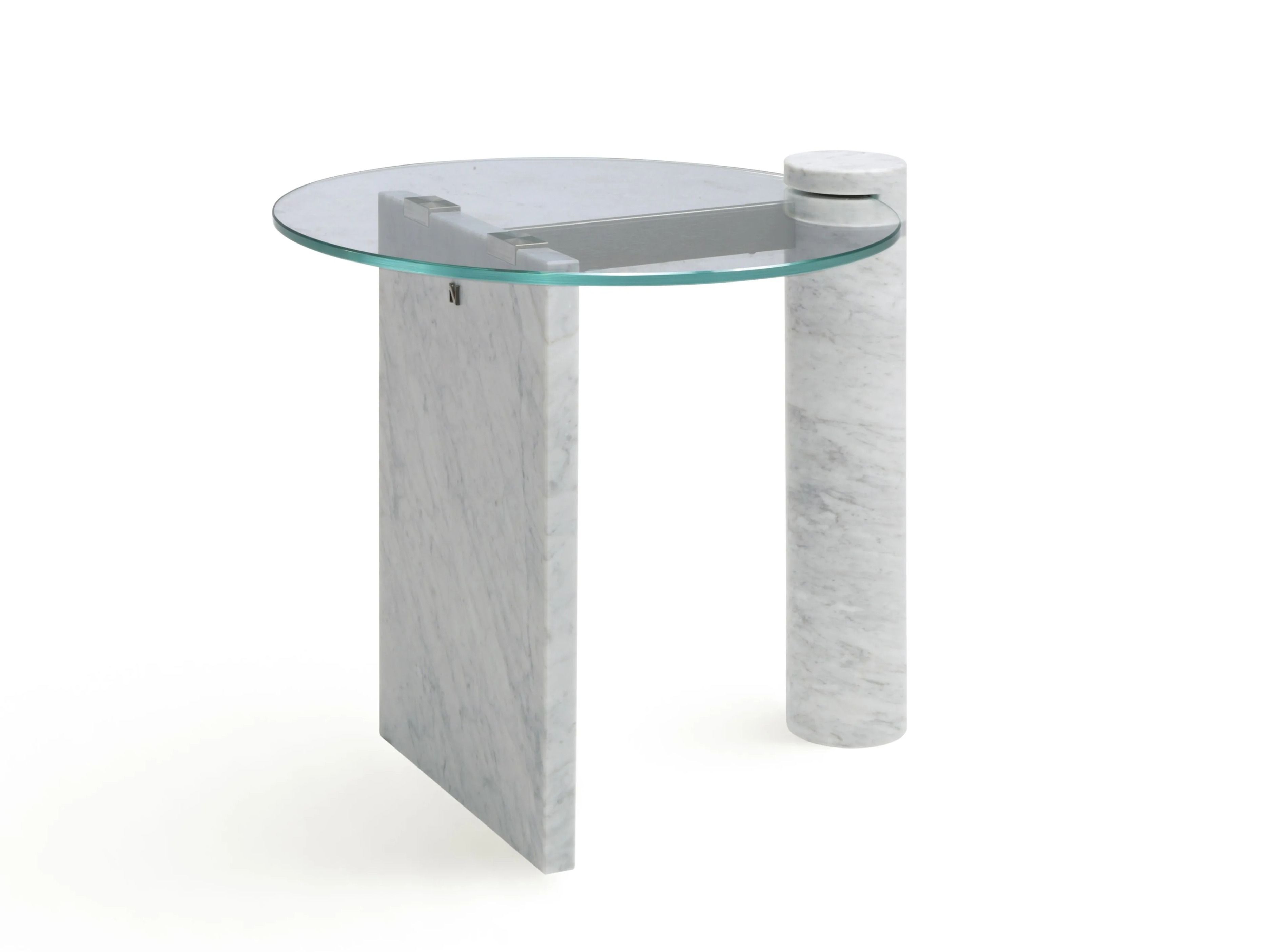 Высокий мраморный круглый журнальный столик со стеклянной столешницей Natuzzi Italia Solar ARCH-00032832
