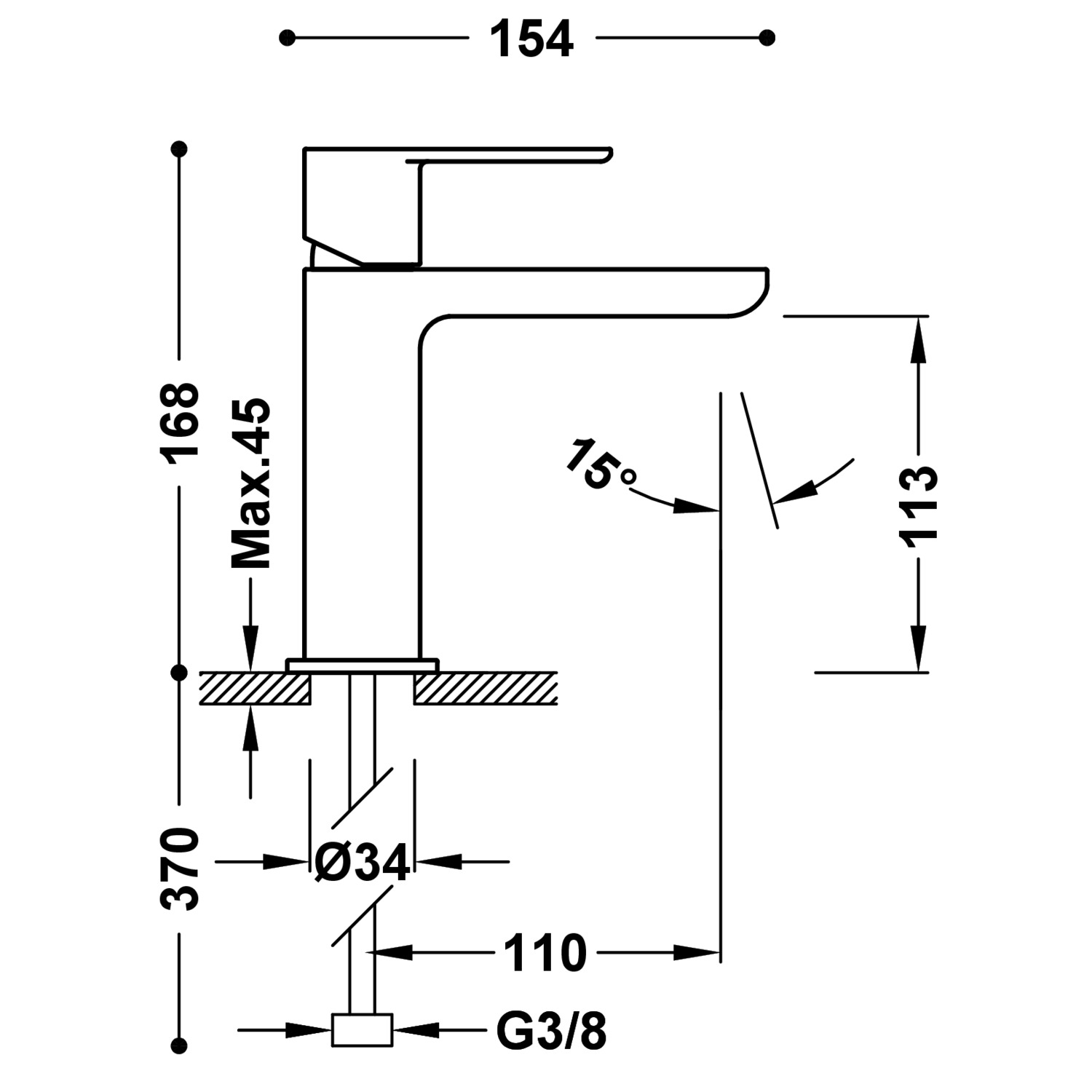 ЧЕРДАЧНЫЙ смеситель с одной ручкой для умывальника с автоматическим сливом.-20010301D TRES  - Вид №1