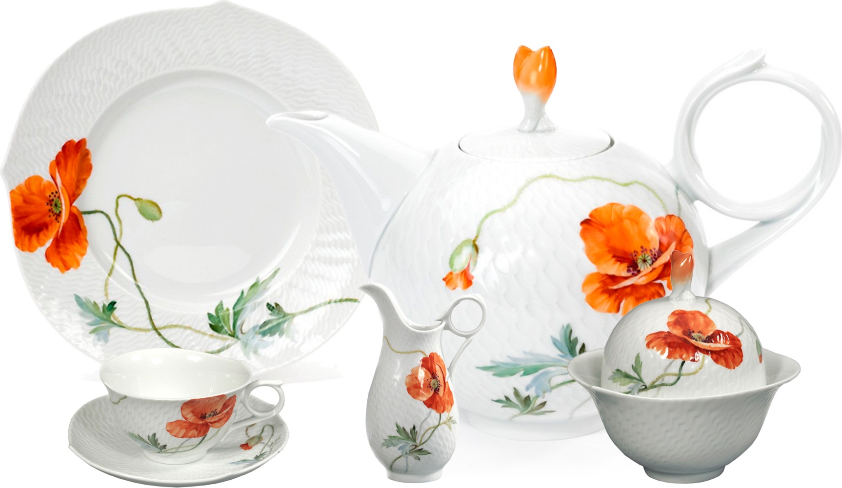 90169 Meissen Сервиз чайный 6/21 "Игра волн, рельеф, маки" Фарфор 