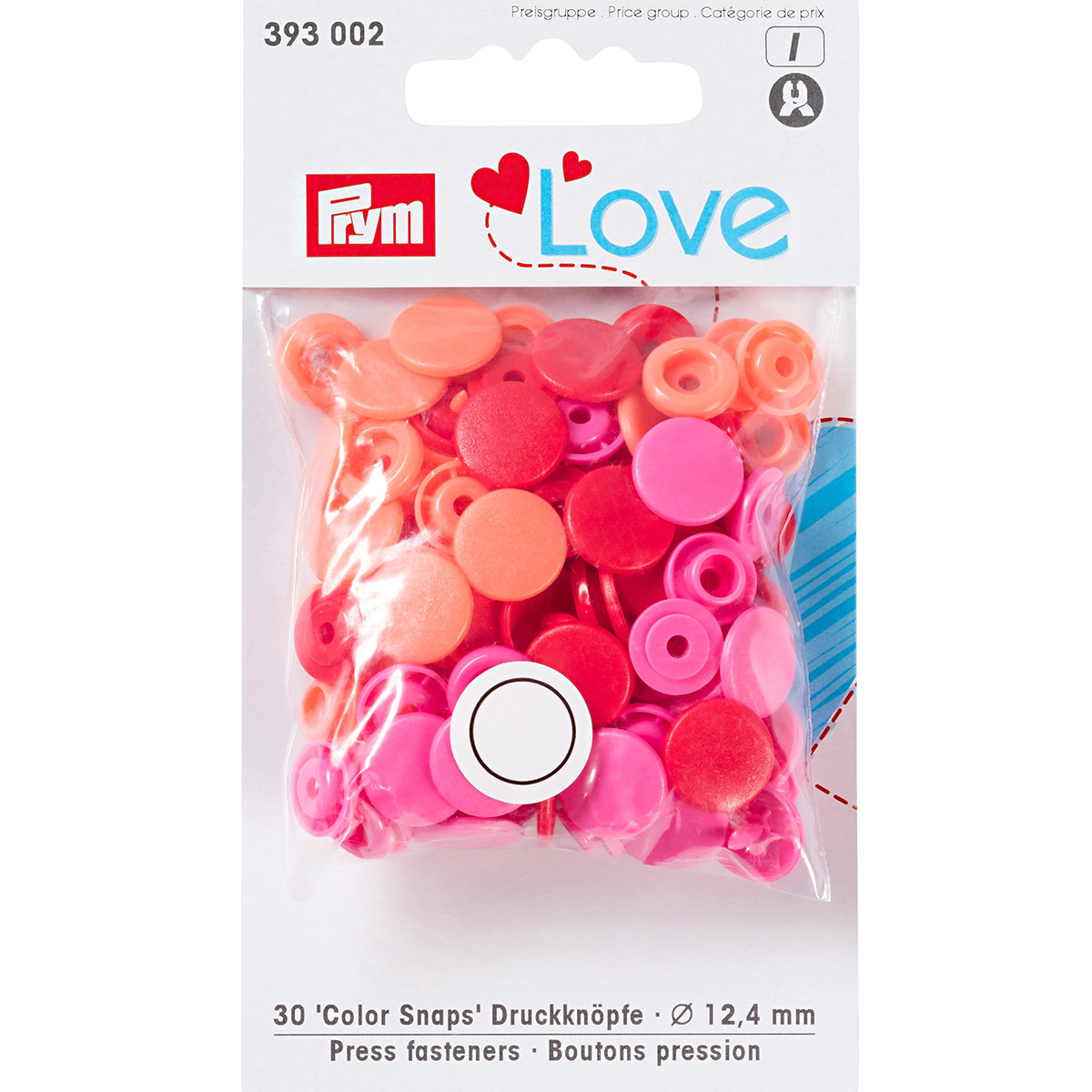 393002 Кнопка PL Color Snaps пластик d 12.4 мм 30 шт. красные/розовые/оранжевые PRYM Prym Love 