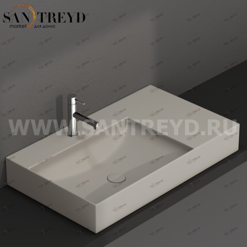 B6R80SGH Подвесная раковина настенная прямоугольная Ceramica Globo T-EDGE серая